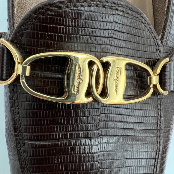 Vtg Salvatore Ferragamo Womens Loafer 6 AA Chocolate Brown Leather Gold Italy - Picture 10 of 12
